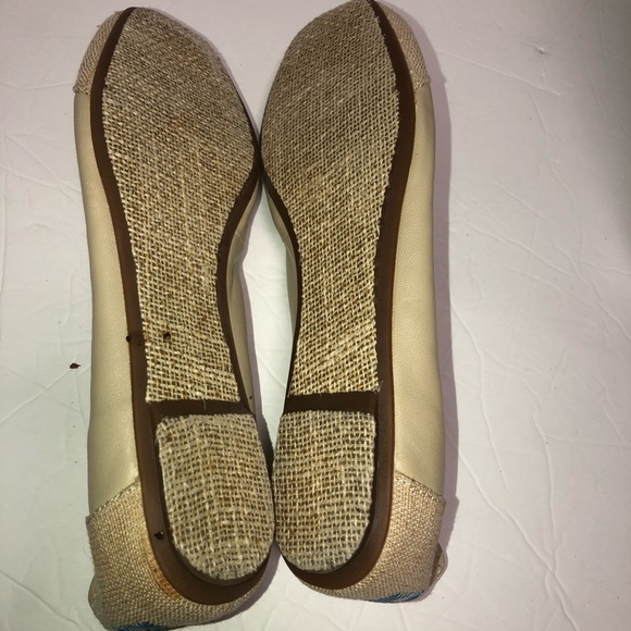 Toms Isabel burlap leather beige ballet flats 9 - Picture 5 of 5